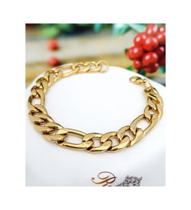 316L Paslanmaz Çelik Kararmaz Kalın Ezme Düz Zincir Gold Bileklik Unisex (Çok Renkli)