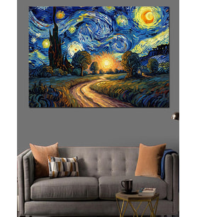 Van Gogh Yıldızlı Gece Dekoratif Kanvas - Mdf Ahşap Tablo