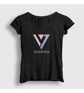 Presmono Kadın Siyah Logo K Pop Seventeen T-Shirt 549529tt