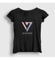 Presmono Kadın Siyah Logo K Pop Seventeen T-Shirt 549529tt