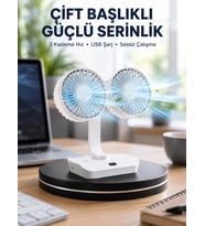 Sessiz Çalışan USB Şarjlı Çift Kafalı Masaüstü Fan – Ev ve Ofis İçin