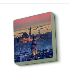 Galata Kulesi + Süleymaniye Camii Baskılı Doğaltaş  Magnet(KRT-024)