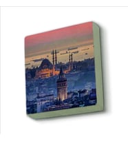 Galata Kulesi + Süleymaniye Camii Baskılı Doğaltaş  Magnet(KRT-024)