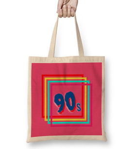 90s Vintage Retro Design Slogan   Style Art- Tv Kid Movies Bez Çanta Uzun Saplı