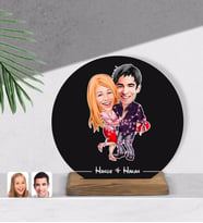 BK Gift Kişiye Özel Sevgililer Karikatürlü Yuvarlak Ahşap Biblo-2