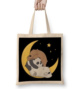 We Bare Bears Panda Face Bez Çanta Uzun Saplı
