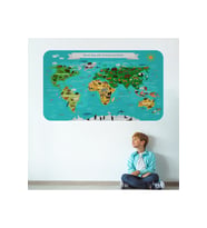 Eğitici Dünya Haritası Dünya Atlası Çocuk Ve Bebek Odası Duvar Sticker-3780-85x130