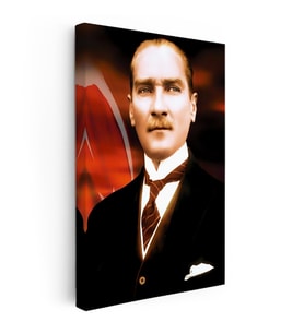 Kanvas Tablo Atatürk Bayrak Fonlu Atatürk Tablosu Ev Ofis Duvar Dekoru