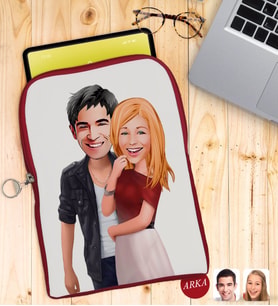 BK Gift Kişiye Özel Sevgililer Karikatürlü Taşınabilir Koruyucu Tablet Kılıfı & Organizer Çanta - Kırmızı-90