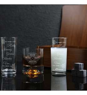 İsim ve Söz Yazılı Kişiye Özel Rakı ve Taşlı Viski Kadehi Seti