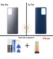 Xiaomi Mi 11-T Meteor Grisi Arka Pil Kapağı Batarya Kapağı Lazer Kesim + Yapıştırıcı ve Vida Seti