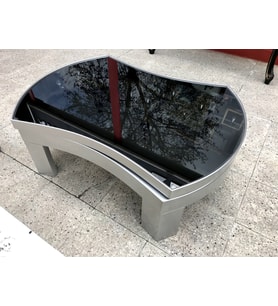 Döner Orta sehpa 18035 İÇBÜKEY TARZ Model Kayın Ayak MDF Gümüş gri Tbla füme cam (Beyaz)