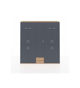 Hyperion Dolap 10 Raflı 2 Çekmeceli 4 Askılı 220x44x243 Çam-Antrasit/Çam