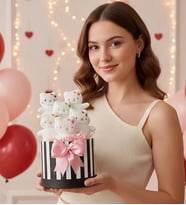 Anneler Kıza Hediye Sevgililer Günü Özel Peluş Silindir Ayıcık Kutusu Hello Kitty Ayıcık Buketi Doğum Günü Hediyesi (Siyah Beyaz)
