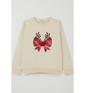 Breeze Kız Çocuk Sweatshirt Ponponlu Yılbaşı Kurdeleli 6-12 Yaş, Krem