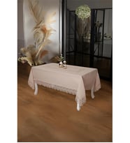 Beril Lüx Dantelli Keten Kumaş Bej Masa Örtüsü 160x230 Cm - 1121 (Krem)