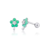 Renkli Çiçek Gümüş Piercing (Yeşil-Rose Gold)