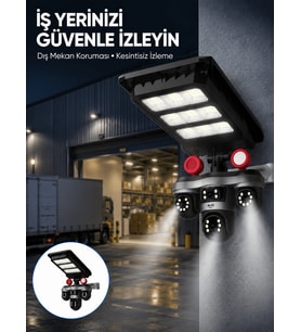 Solar Panelli 3 Lens Dış Mekan Güvenlik Kamerası Hareket Algılamalı LED Aydınlatmalı