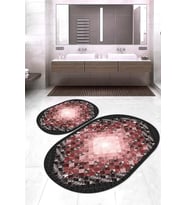 Dijital Baskılı Kaymaz Taban Yıkanabilir Oval 2'li Klozet Takımı Banyo Paspası NOKZ-SD-1020 (Bordo)