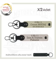 Hız Aşıkları İçin Özel İsim Plaka ve 0 Rh (-) Kan Grubu Yazılı Deri x2 Anahtarlık, Pudra-S Kahve-Syh (Çok Renkli)