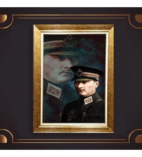 Özel Seri Paspartulu Çerçeveli Atatürk Tablo l112 (Gold)