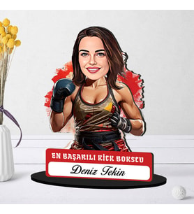 Kişiye Özel Kadın Kick Bokscuya Hediye Karikatürlü Biblo