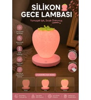 Silikon Çilek Pembe Gece Lambası Şarjlı Dokunmatik 3 Kademe Parlaklık Dokunmatik Çocuk ve Masa Lambası