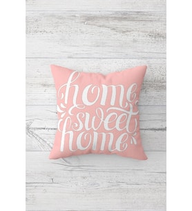 Pembe Home Sweet Home Yazılı Çift Tarafı Baskılı Gizli Fermuarlı Yastık Kılıfı Kırlent Yastık Kılıfı (Pudra)
