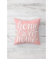 Pembe Home Sweet Home Yazılı Çift Tarafı Baskılı Gizli Fermuarlı Yastık Kılıfı Kırlent Yastık Kılıfı (Pudra)