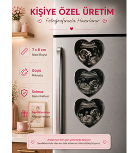 3'lü Kalp Fotoğraf Magneti Hamilelik Anıları Kişiselleştirilebilir Anne Adayına Özel Hediye