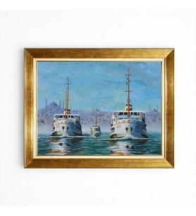 Tablore İstanbul Boğazı Nostaljik Şehir Hatları Vapurları Çerçeveli Kanvas Tablo Salon Ofis Hediyelik