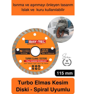 #ElmasTestere 115 mm Turbo Elmas Kesim Diski Spiral Uyumlu Beton Seramik Mermer Taş Granit Fayans
