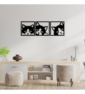 60x20 Cm 3'lü Kedi Duvar Panosu