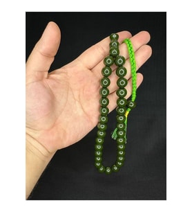 SEVGİLİYE ÖZEL HEDİYE SIKMA ÇUBUK KEHRİBAR TESBİH KOYU YEŞİL RENK KÜRE KESİM 13 MM H-1600. (Çok Renkli)