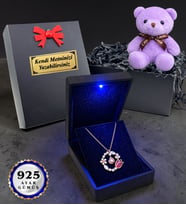 Kişiye Özel 925 Ayar Gümüş Laleli Kolye 100 Dilde Seni Seviyorum Rose Kaplama Zirkon Taşlı Kadın Kolye (Mor Ayıcık Hediyeli)