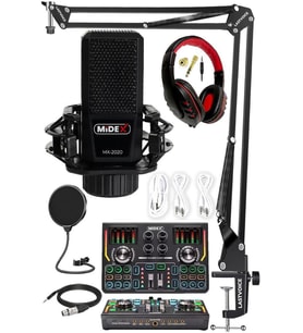 Midex MX-2020 Titanium Set Efektli Ses Kartı Mikrofon Kulaklık Stand Kayıt Canlı Yayın (PC ve Telefon)