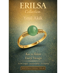 Sertifikalı Kas ve Eklem Enerji Yüzüğü – Yeşil Akik Ayarlanabilir Gold İnce Kasa Başak Boğa (Çok Renkli)