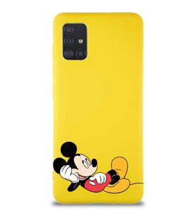 Samsung Galaxy A51 Soft Premier Kapak Mickey Mouse-F Tasarımlı Silikon Kılıf - Sarı (Şeffaf)