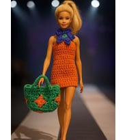 Barbie Bebek için El Örgüsü Elbise ve Çanta İkili Takım