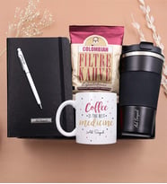 Kişiye Özel 500 ML Çelik Termos & Defter & Beyaz Touch Pen & Motto Kupa & Mehmet Efendi Colombian Filtre Kahve (Siyah)