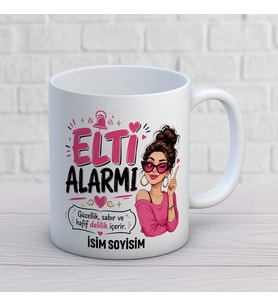 Kişiye Özel Elti Tasarımlı Elti Alarmı Yazılı İsimli Seramik Kupa Bardak
