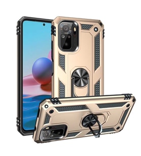 Xiaomi Redmi Note 10 Kılıf Metal Solid Yüzüklü Standlı Military Ring SRS (Altın)