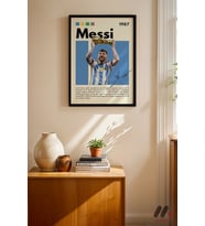 Messi Futbol Posteri, Siyah Çerçeveli Duvar Tablosu - Spor Severlere Hediye