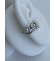 Özel Seri Tek Taş Kalp Tasarım Gümüş Earcuff