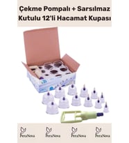 Çekme Vakum Pompalı Sarsılmaz Kutulu Selülit Yağ Çatlak Giderici Masaj Aleti 12'li Hacamat Kupa Seti
