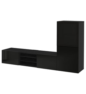 TV Ünitesi, Venge-Parlak Cila-Siyah-Füme Cam, 240x42x129 cm, Çıt Çıt Raylı