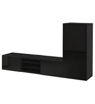 TV Ünitesi, Venge-Parlak Cila-Siyah-Füme Cam, 240x42x129 cm, Çıt Çıt Raylı
