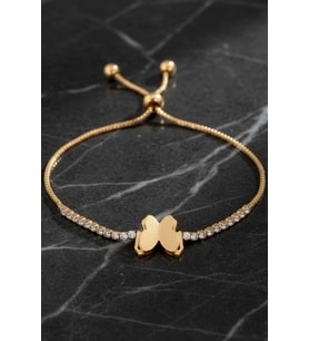 Kelebek Figürlü Taşlı Zarif Kadın Çelik Bileklik – Altın Kaplama, Ayarlanabilir Hediyelik Takı