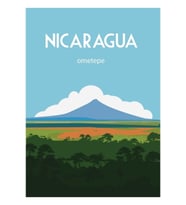 Nikaragua Seyahat Afişi Volkan Ometepe Tablo Ahşap Poster Dekoratif