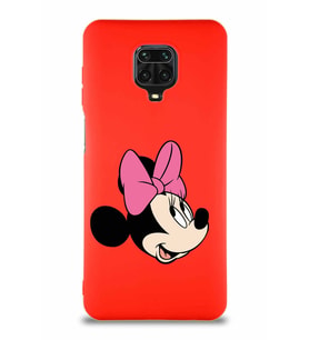Xiaomi Redmi Note 9S Soft Premier Kapak Minnie Mouse-A Tasarımlı Silikon Kılıf - Kırmızı (Şeffaf)